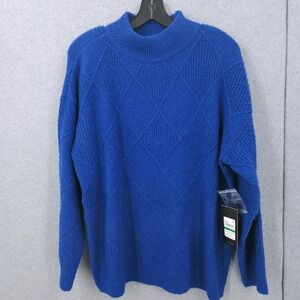 Jones New York Argyle Turtle Neck Knit Argyle Sapphire Sweater Womens Size L NWT